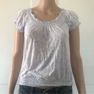 Derek Heart Off White Burnt Out Short Puffy Sleeves Lace Open Back Top Shirt S